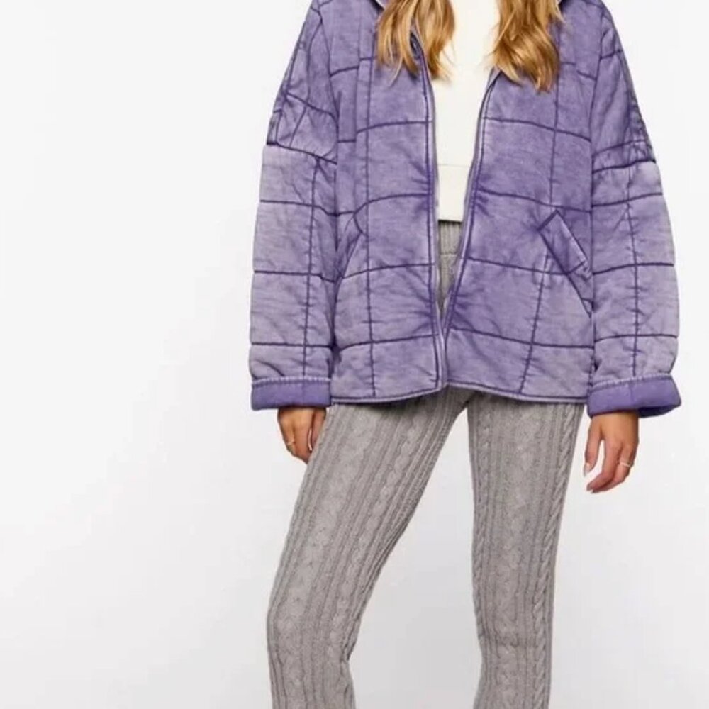 Forever 21 Rare Find Sold Out New Quilted Zip-Up Jacket Lavender Purple Medium - Picture 4 of 5